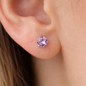 Vintage Pink Rhinestone Stud Earrings Silver Tone Round Cut